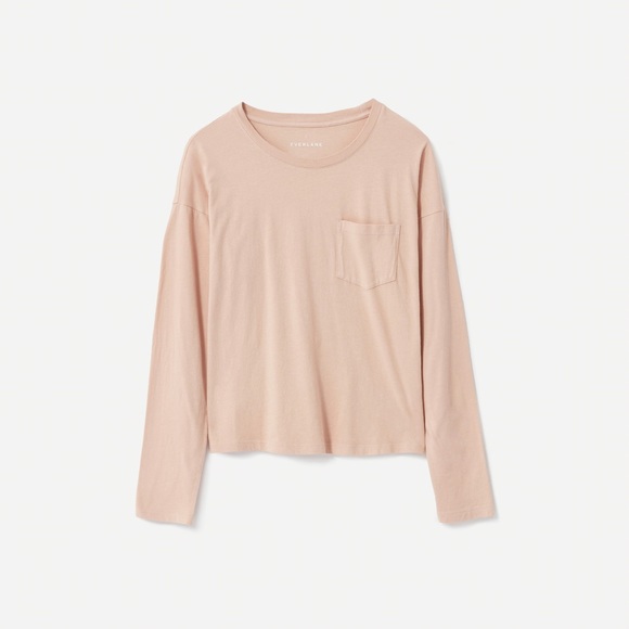 Everlane The Long-Sleeve Box-Cut Pocket Tee in Rose - Picture 3 of 7